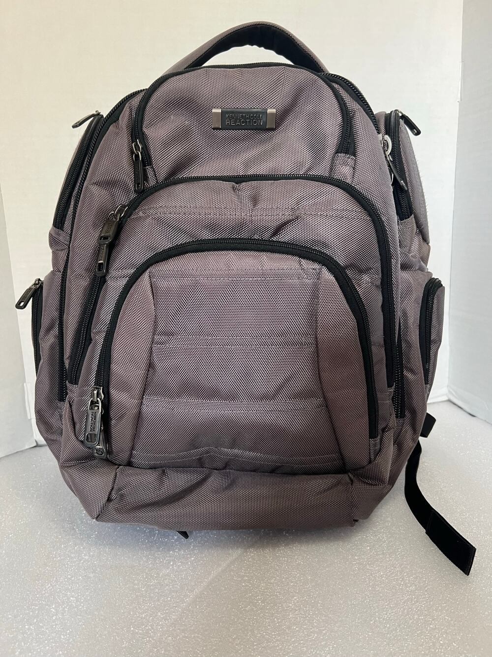 New KENNETH COLE Back Pack.  Gray with Black Trim.  Large,  Zip Closures.